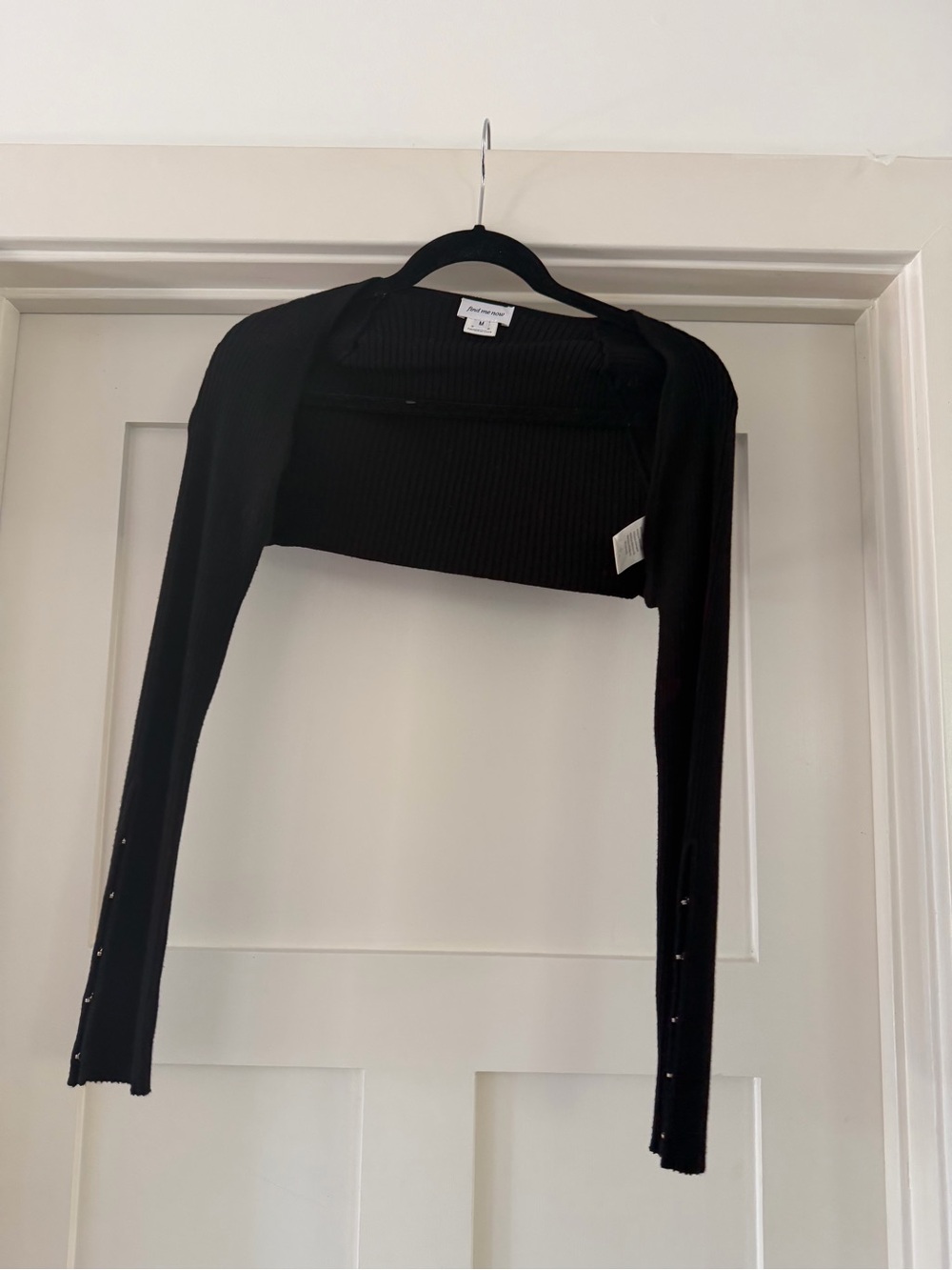 ANTHROPOLOGIE - Black Ribbed Crop Bolero Shrug - Long Sleeve